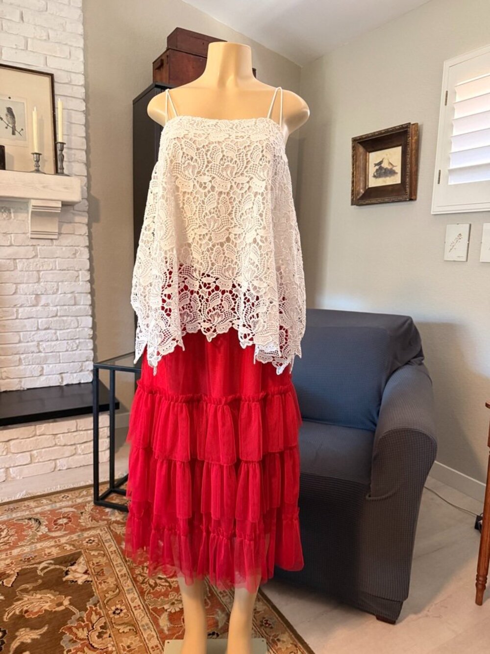 BLACK LABEL by Chicos open floral lace over satin bodice Summer Top